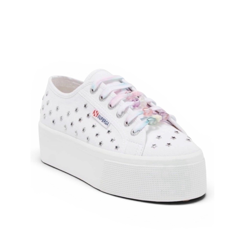 Superga 2790 White Canvas Platform Star‎ Studded Sneakers Tie Dye Unicorn US 8.5